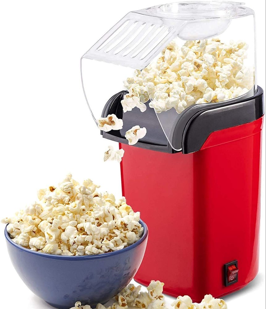 3 Minutes Healthy and Quick Snack 1200W Popcorn Maker with Removable Top Cover Red Hot Air Popcorn Popper No Oil Needed 